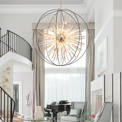 Extra Large Modern Black Crystal Chandelier for High Ceiling Foyer