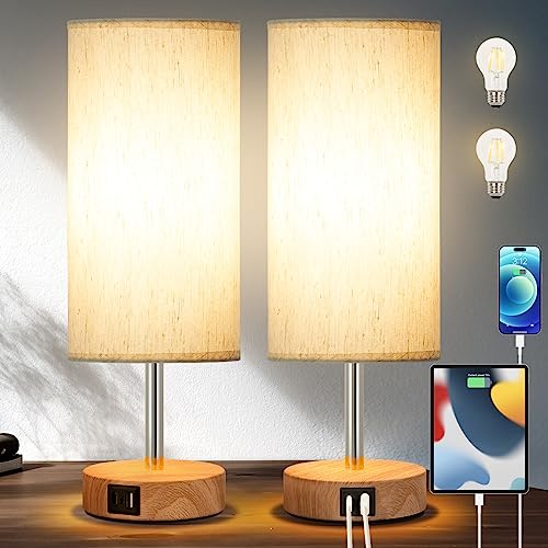Bedside Lamp with USB A+C Charging Ports Set of Two
