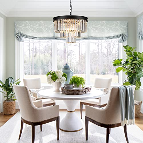 Black Crystal Chandelier Modern 20" Round Light Fixtures for Living Room