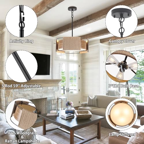 15.74'' Rattan Chandelier Dual