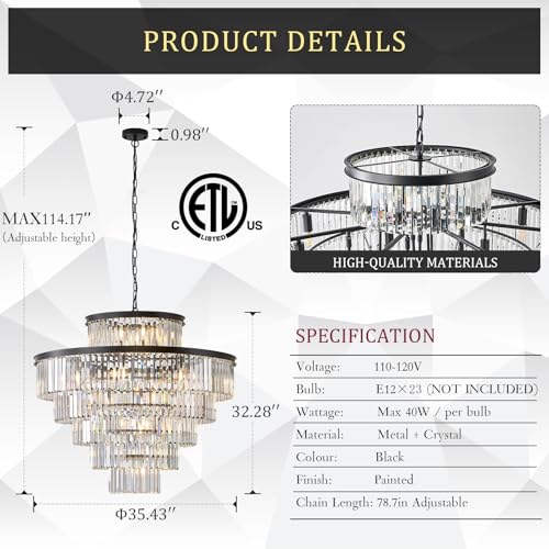 36" Large Crystal Chandelier (23 Count)
