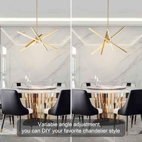 Y'INSP Gold Sputnik Chandeliers Modern LED Linear Chandelier Light 4 Light Pendant Light for Dining Room Foyer Kitchen Island Bedroom Living Room Gold Sputnik Light Fixture
