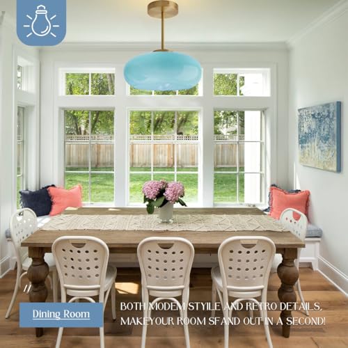 Semi Flush Mount Ceiling Light Blue Glass Ceiling Lights 11" Large Globe Shade Vintage Brushed Gold Brass Flush Mount Lamp Modern Close to Light Fixture for Hallway Bedroom Entrance