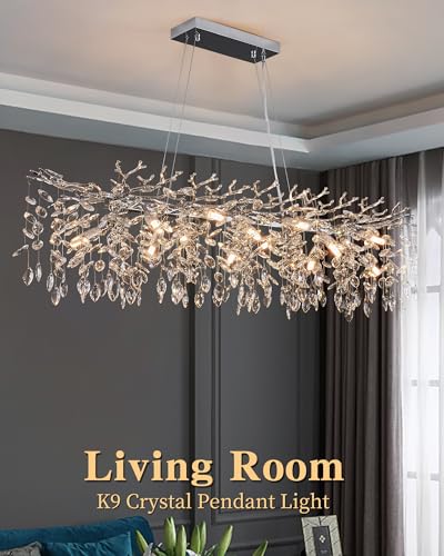 Modern Tree Branch Crystal Chandelier Luxury Silver Crystal Pendant Lighting 47.2" Contemporary 14