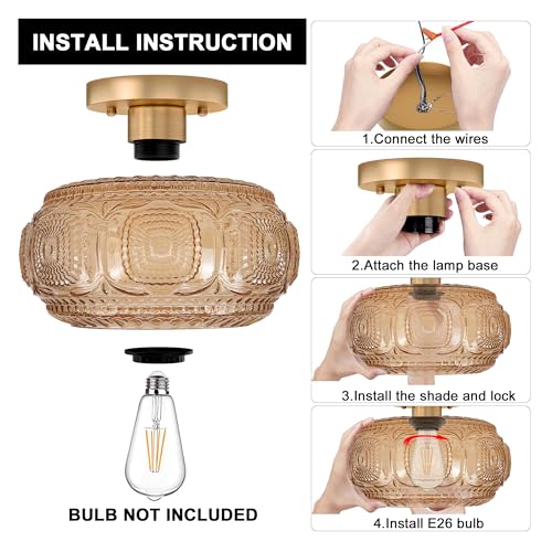 Mid Century Modern Glass Semi Flush Mount Ceiling Light Fixture