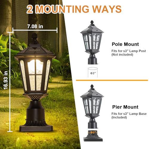 2 Pack Outdoor Solar Lamp Post Light with Pier Mount Base (2 Count)