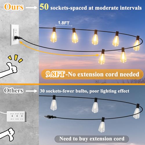 100FT Outdoor String Lights 52 Bulbs