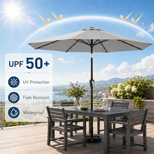 10FT Solar Patio Umbrella with Lights
