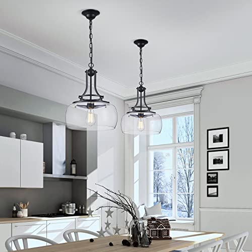 Chandelier Rustic Farmhouse Industrial Round Ceiling Pendant LED Light Fixture with Clear Glass Shades for Dining Room Kitchen Island Foyer Entryway