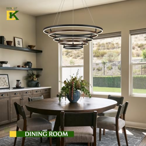 5 Rings LED Chandelier Black Dimmable Circular Pendant Light for Dining Room
