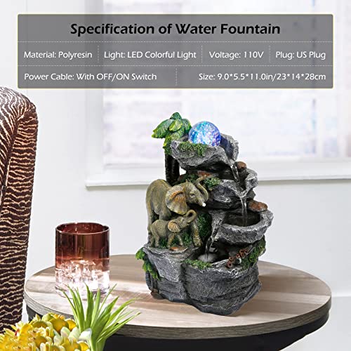 Elephant Fountain Tabletop Waterfall Fountain Indoor with LED