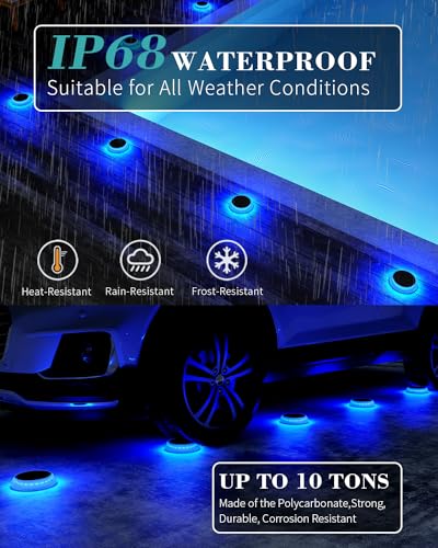 Blue Solar Driveway Lights Outside IP68 Waterproof 6 Pack Round (6 Count)