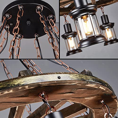 Vintage Industrial Wood Chandelier with 8 Light Rudder Shape
