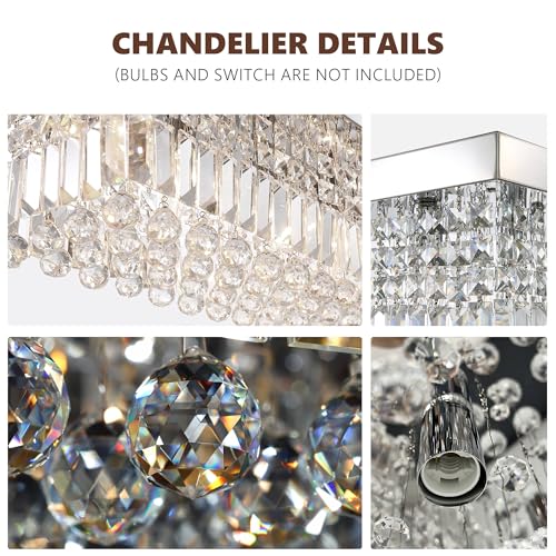 12 Lights Crystal Chandeliers Modern Crystal Rectangular Flush Mount Chandelier with Raindrop Crystals Pendant Light Fixture for Dining Dining Room Kitchen Dining Room Bedroom Bathroom Hotel
