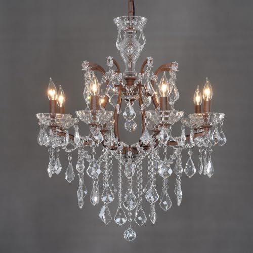 8 Light Crystal Chandelier European Vintage Rustic Metal Pendant Lighting Luxury French Ceiling Light for Living Room Dining Room Foyer Bedroom UL Listed （H25.5 × D23.6）