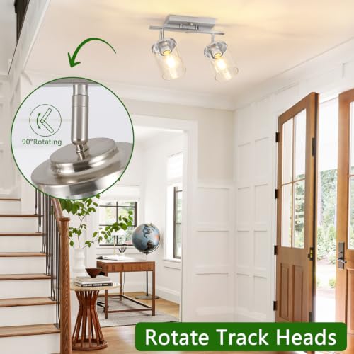2 Lights Brushed Nickel Kitchen Track Lighting Fixtures Ceiling Mount