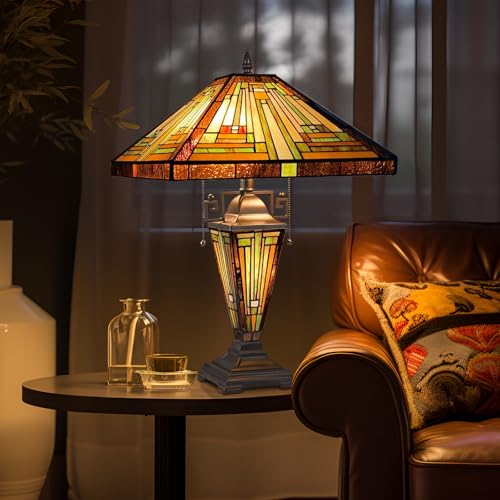 Tiffany Lamp Antique Amber Brown Stained Glass Table Lamp 3