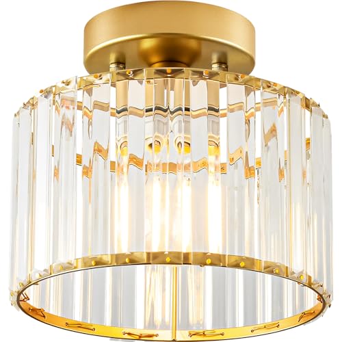 Crystal Gold Semi Flush Ceiling Light 8.66 Inch