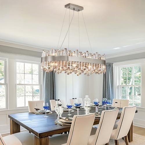 35.4'' Modern Rectangle Crystal Raindrop Chandelier for Dining Room