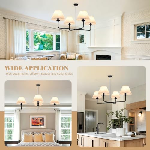 51" Black Dining Room Chandelier with Fabric Shade