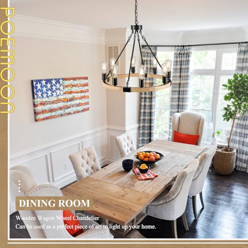 Natural Wooden Wagon Wheel Chandelier 8