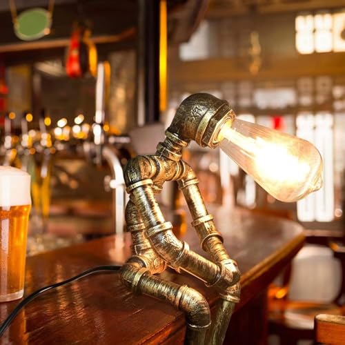 Creative Iron Robot Table Lamp Retro Robot Water Pipe Table lamp Bar Restaurant Cafe Steampunk Decoration