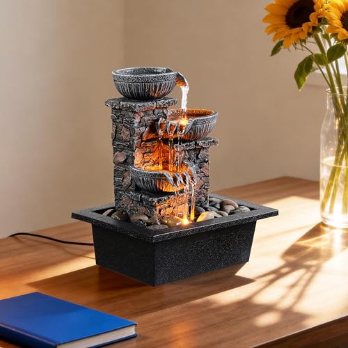 Tabletop Waterfall Fountain 3 Bowls with LED Light