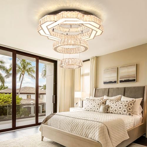 22.5" 2 Ring Modern Crystal Ring Pendant Chandelier Ceiling Light Warm