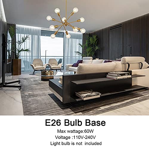 Modern 10 Light Sputnik Chandeliers Brushed Brass with Adjustable Arms Metal Kitchen Light Fixtures Gold Mid Century Pendant Lighting Vintage Industrial Ceiling Lights for Living Room