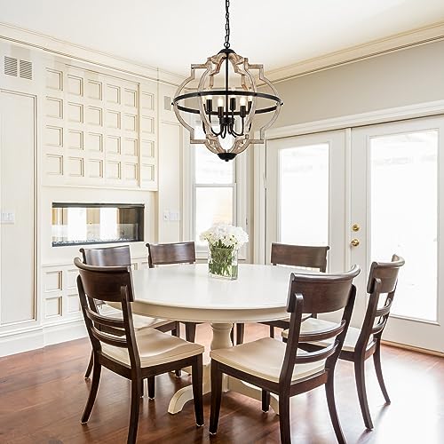 6 Light Farmhouse Chandelier for Dining Room Wood Pendant Lighting