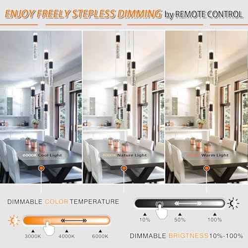 6-Lights Led Chandelier, Black and Gold Crystal Modern Led Chandelier for Dining Room, Luxury Dimmable Enterway Led Pendant Lights Fixture with Remote Control Flush Mount