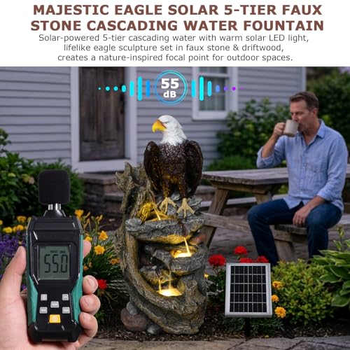40.5" Tall Solar Water Fountain Outdoor Garden Eagel Sculpture