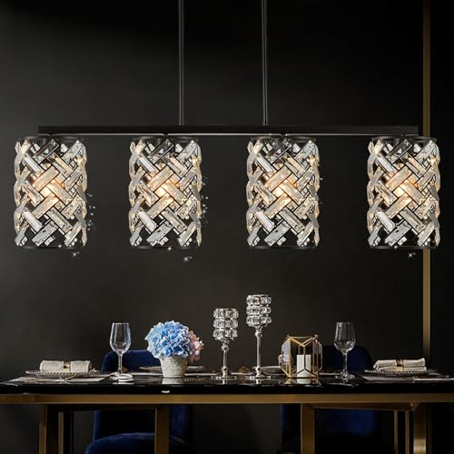 40" Black Crystal Linear Chandelier