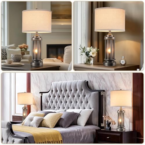 Set of 2 Farmhouse Bedroom Table Lamps with 2 USB C+A Ports (2 Count)