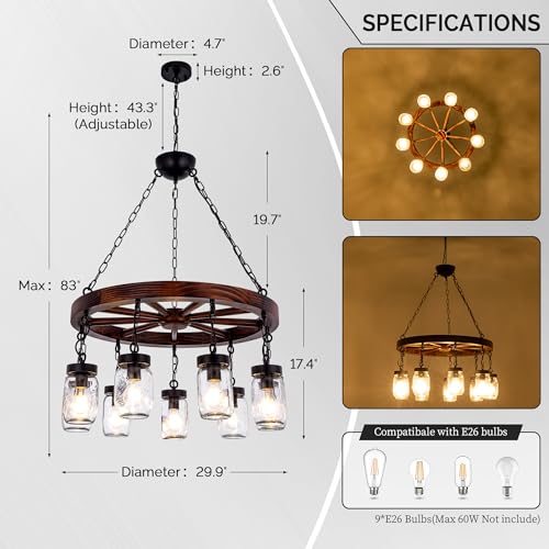 Farmhouse Chandelier for Dining Room 30" (9 Count)