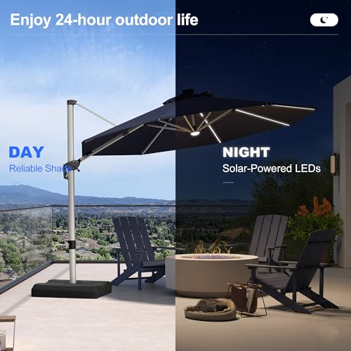 Cantilever Patio Umbrella 11ft Round Solar LED Light