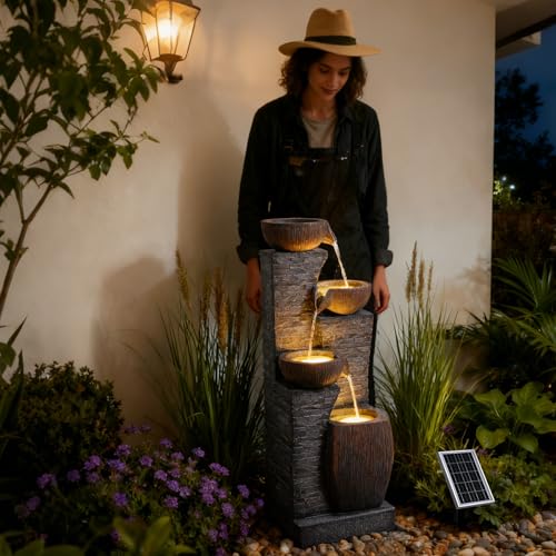 38.2" Tall Solar Water Fountain Outdoor Garden with LED Lights