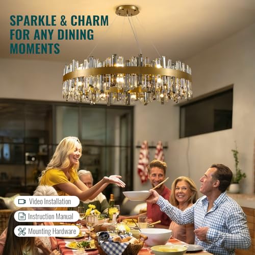 Modern Large Brass Gold Crystal Chandelier for Dining Room