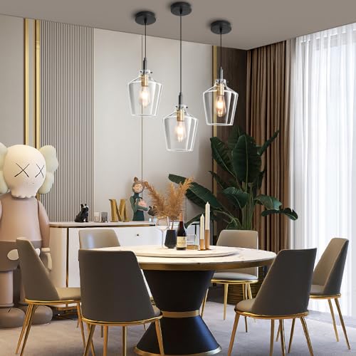 Glass Pendant Lighting for Kitchen Island 1 Pack Black Gold Clear 8 Inch