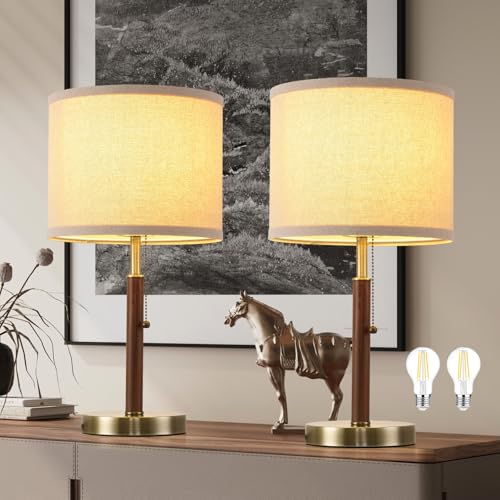 Table Lamp Set of 2 Modern Bedside Buffet Table Lamp with Pull Chain (2 Count)