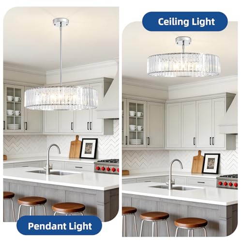Modern Crystal Chrome Semi Flush Mount Ceiling Light Fixtures 20'' (Chrome / 20 in)
