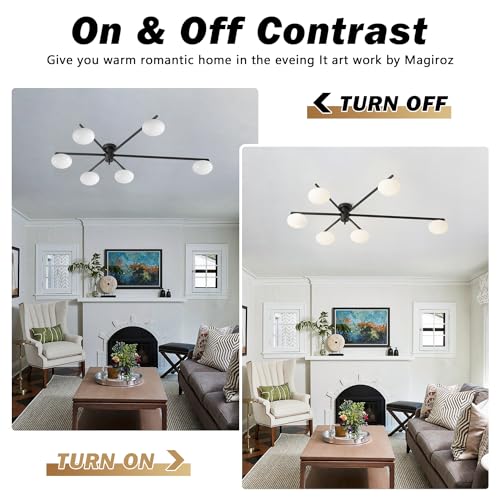 6 Light Semi Flush Mount Ceiling Sputnik Chandelier Black Matte
