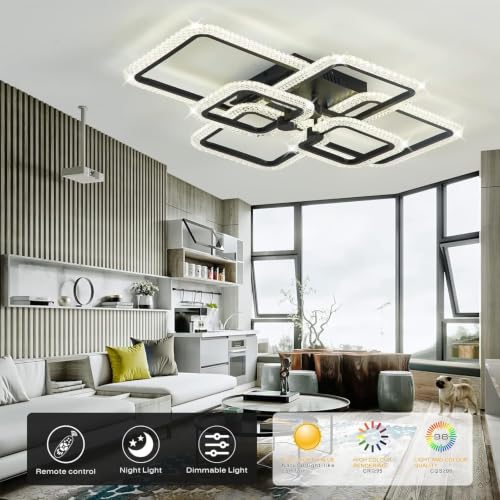 Dimmable White Modern Ceiling Lamp with Remote for for Living Room