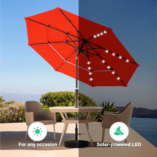 3 Tiers Patio Umbrella with Solar Lights 9ft Outdoor Market Table Umbrellas with Push Button Tilt for Outside Pool Garden