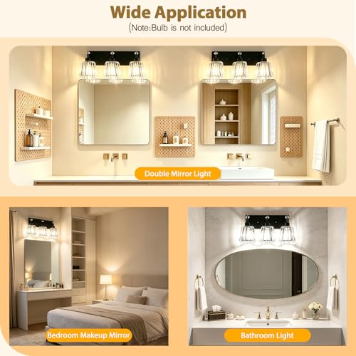 Black 3 Light Modern Crystal Vanity Lights Over Mirror (3-Light)