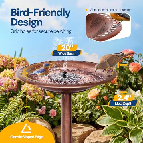 Bird Bath with Solar Fountain for Outside
