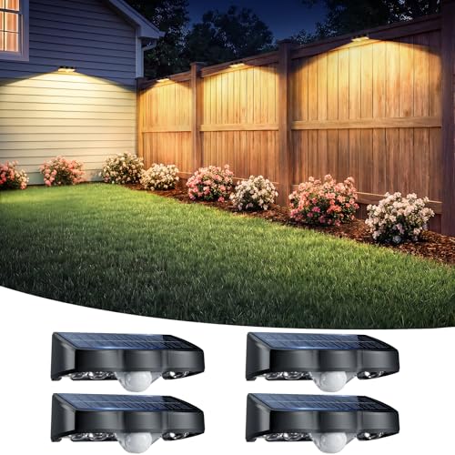 Solar Fence Lights Outdoor with Motion Sensor (4 Count)