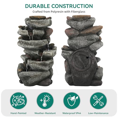 20" H Outdoor Water Fountain with LED Lights