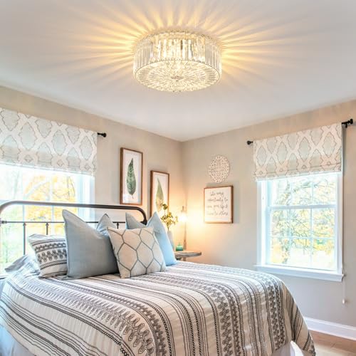 17.59-Inch 4-Light Chrome Round K9 Crystal Ceiling Light Fixture