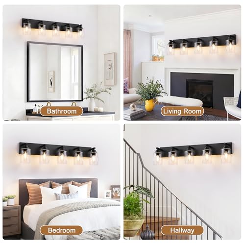 5 Light Matte Black Bathroom Vanity Light